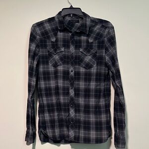 All Saints Black and Gray Plaid Button-Down Shirt